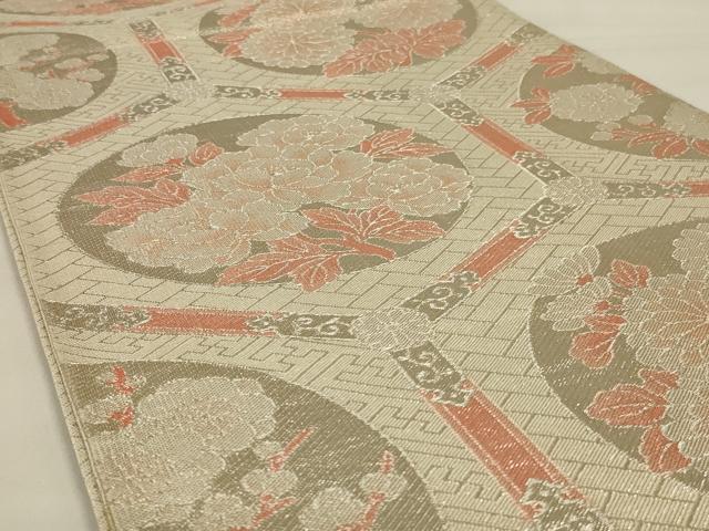 平和屋着物◎佐賀錦　六通柄袋帯　亀甲花文　銀糸　正絹　逸品　AAAY0819ou