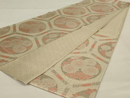 平和屋着物◎佐賀錦　六通柄袋帯　亀甲花文　銀糸　正絹　逸品　AAAY0819ou