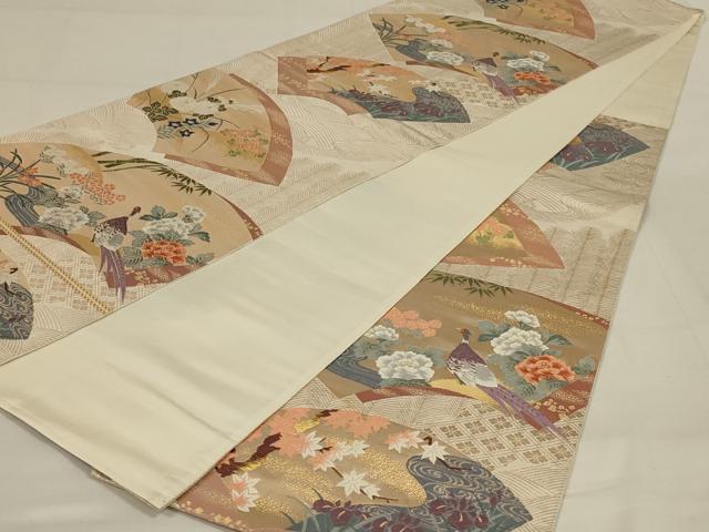平和屋着物◎六通柄袋帯 唐織 孔雀花文 金糸 正絹 逸品 AAAY0835ou