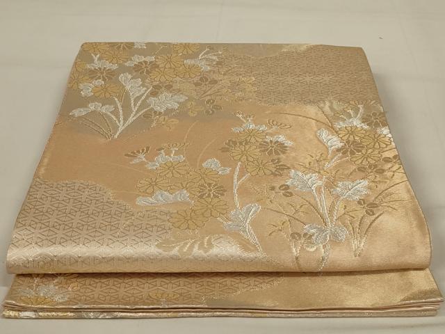 平和屋着物◎六通柄袋帯　草花文　金銀糸　正絹　逸品　AAAY0837ou