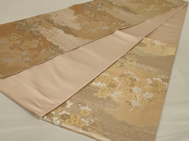 平和屋着物◎六通柄袋帯　草花文　金銀糸　正絹　逸品　AAAY0837ou