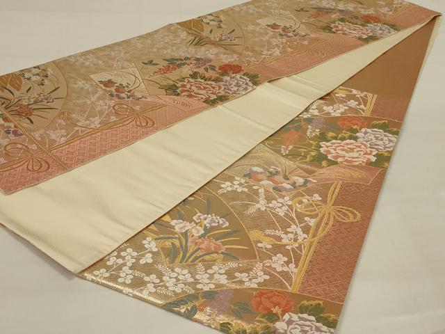 平和屋着物◎六通柄袋帯　唐織　地紙重ね草花文　金糸　正絹　逸品　AAAY0839ou