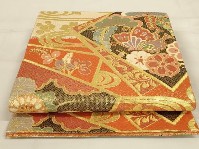 平和屋着物◎佐賀錦　六通柄袋帯　花蝶文　金糸　正絹　逸品　AAAY0840ou