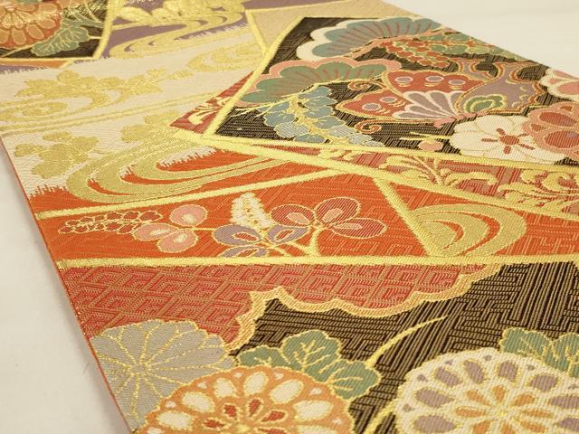 平和屋着物◎佐賀錦　六通柄袋帯　花蝶文　金糸　正絹　逸品　AAAY0840ou