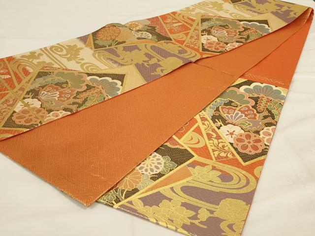 平和屋着物◎佐賀錦　六通柄袋帯　花蝶文　金糸　正絹　逸品　AAAY0840ou