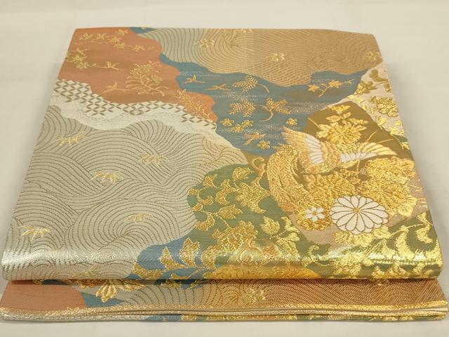平和屋着物◎六通柄袋帯　吉祥道長文　金糸　正絹　逸品　AAAY1443ou
