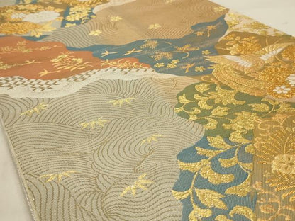 平和屋着物◎六通柄袋帯　吉祥道長文　金糸　正絹　逸品　AAAY1443ou