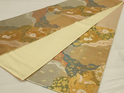 平和屋着物◎六通柄袋帯　吉祥道長文　金糸　正絹　逸品　AAAY1443ou