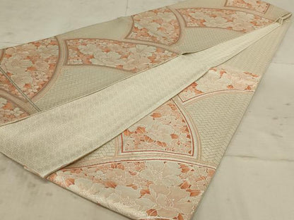 平和屋着物◎六通柄袋帯　唐織　地紙花文　銀糸　正絹　逸品　AAAY1455ou