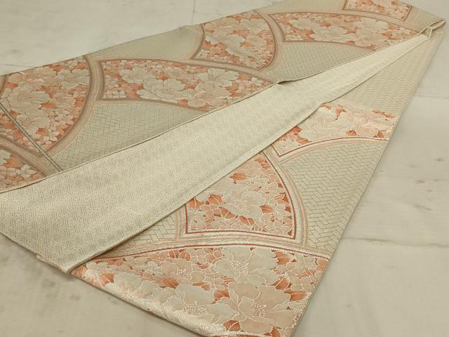 平和屋着物◎六通柄袋帯　唐織　地紙花文　銀糸　正絹　逸品　AAAY1455ou