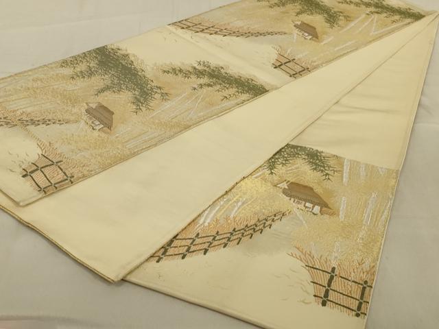 平和屋着物◎六通柄袋帯　笹竹風景文　金銀糸　正絹　逸品　AAAY1457ou