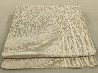平和屋着物◎六通柄袋帯 唐織 笹竹文 銀糸 正絹 逸品 AAAY1458ou