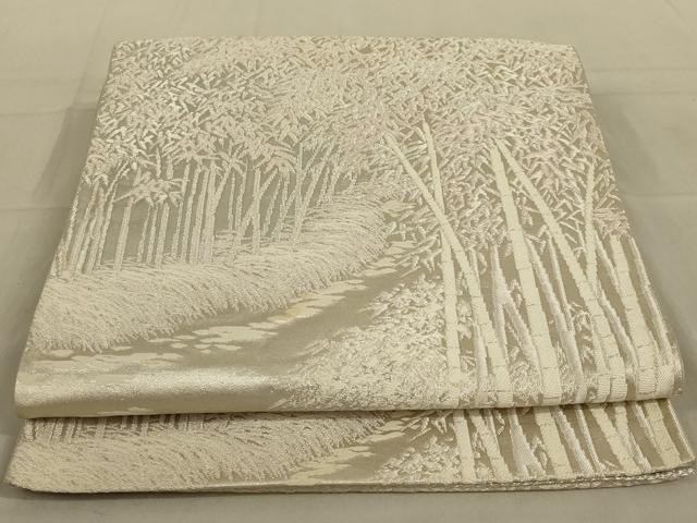 平和屋着物◎六通柄袋帯 唐織 笹竹文 銀糸 正絹 逸品 AAAY1458ou