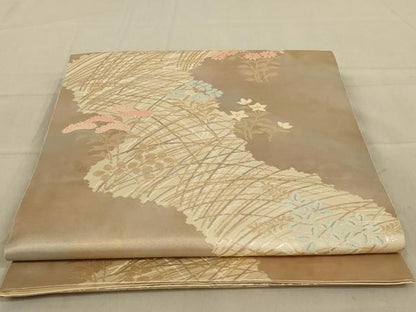 平和屋着物◎六通柄袋帯　草花文　金糸　引箔　正絹　逸品　AAAY1469ou