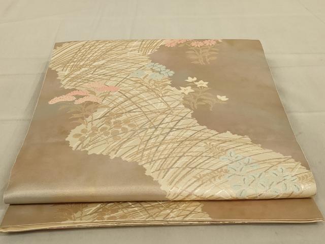 平和屋着物◎六通柄袋帯　草花文　金糸　引箔　正絹　逸品　AAAY1469ou