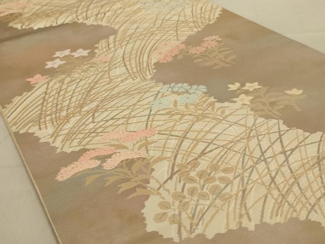 平和屋着物◎六通柄袋帯　草花文　金糸　引箔　正絹　逸品　AAAY1469ou