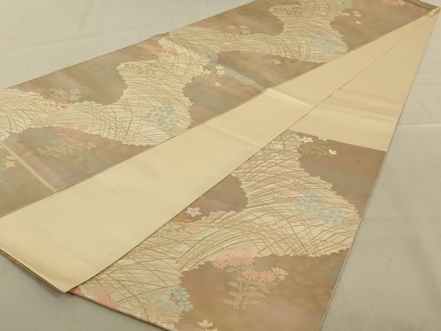 平和屋着物◎六通柄袋帯　草花文　金糸　引箔　正絹　逸品　AAAY1469ou