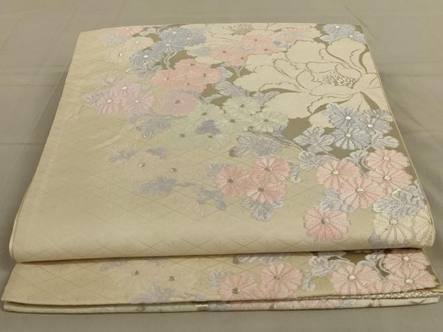 平和屋着物◎六通柄袋帯　唐織　草花文　銀糸　正絹　逸品　AAAY1473ou