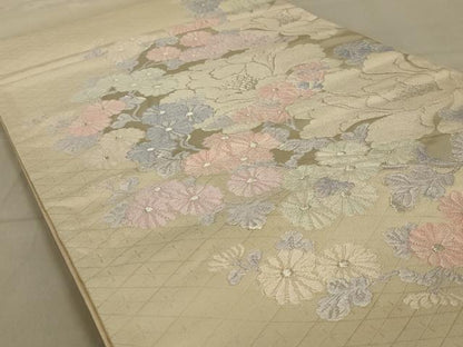 平和屋着物◎六通柄袋帯　唐織　草花文　銀糸　正絹　逸品　AAAY1473ou