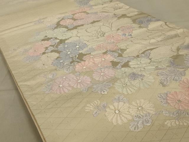 平和屋着物◎六通柄袋帯　唐織　草花文　銀糸　正絹　逸品　AAAY1473ou