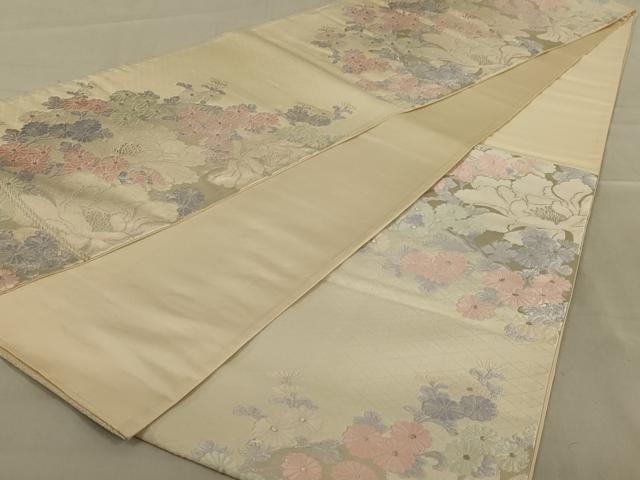 平和屋着物◎六通柄袋帯　唐織　草花文　銀糸　正絹　逸品　AAAY1473ou