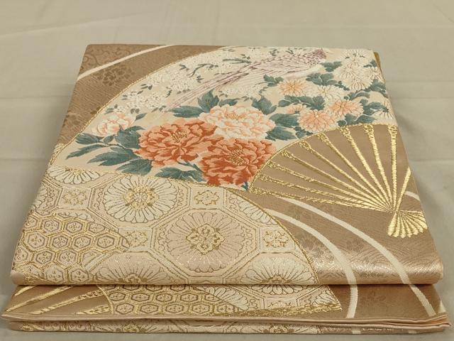 平和屋着物◎六通柄袋帯 唐織 花鳥扇文 金銀糸 正絹 逸品 AAAY1479ou