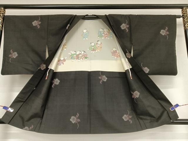 平和屋着物●本場大島紬　アンサンブル　カタス９マルキ　地空　椿　黒地　正絹　逸品　AAAY1491np