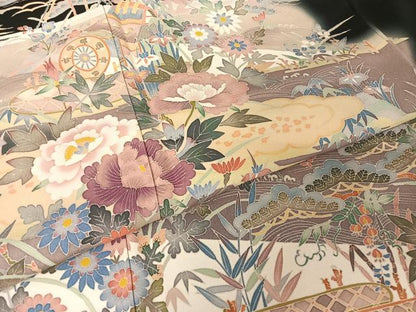 平和屋着物●人間国宝　本加賀友禅作家　二塚長生　風景草花文　正絹　逸品　AAAY1515np