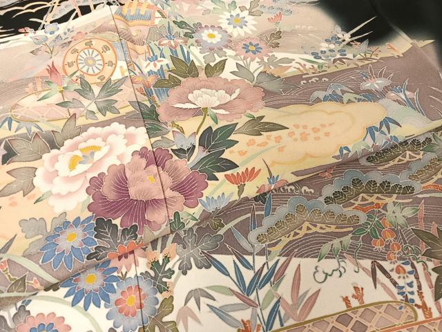 平和屋着物●人間国宝　本加賀友禅作家　二塚長生　風景草花文　正絹　逸品　AAAY1515np