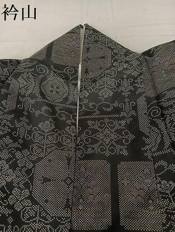 平和屋着物●本場大島紬 一元絣 更紗花文 黒地 正絹 逸品 AAAY1521np