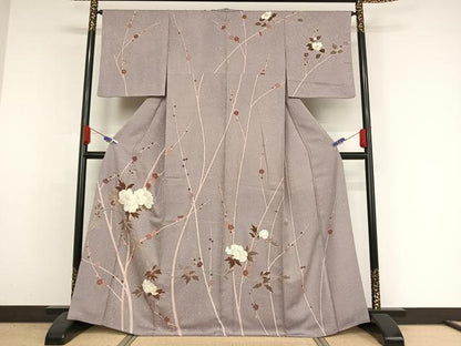 平和屋着物●創業460年・千總 訪問着 牡丹 紅藤色地 金彩 正絹 逸品 AAAY1539np