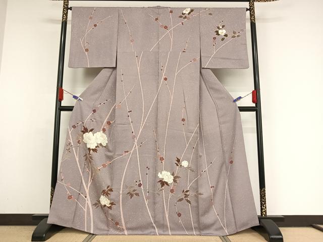平和屋着物●創業460年・千總 訪問着 牡丹 紅藤色地 金彩 正絹 逸品 AAAY1539np