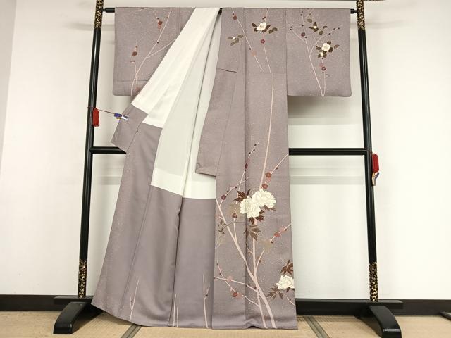 平和屋着物●創業460年・千總 訪問着 牡丹 紅藤色地 金彩 正絹 逸品 AAAY1539np