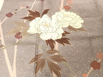 平和屋着物●創業460年・千總 訪問着 牡丹 紅藤色地 金彩 正絹 逸品 AAAY1539np