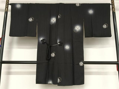 平和屋着物＃道中着 雪輪 ほたる暈し 黒地 ロング丈 正絹 逸品 AAAY1546np