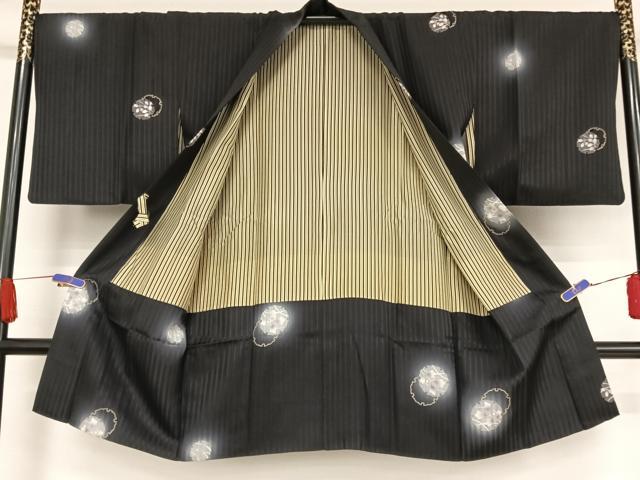 平和屋着物＃道中着 雪輪 ほたる暈し 黒地 ロング丈 正絹 逸品 AAAY1546np