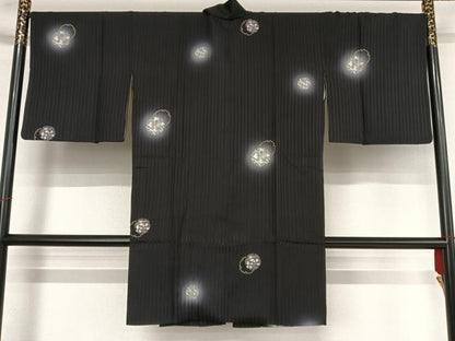 平和屋着物＃道中着 雪輪 ほたる暈し 黒地 ロング丈 正絹 逸品 AAAY1546np