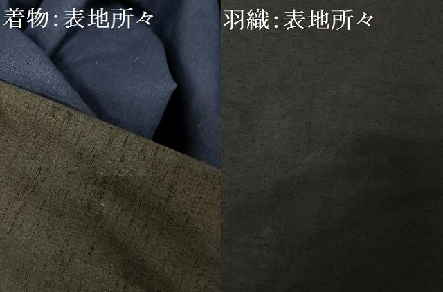 平和屋着物●男性 紬 アンサンブル 色無地 濡羽色 正絹 逸品 AAAY1548np