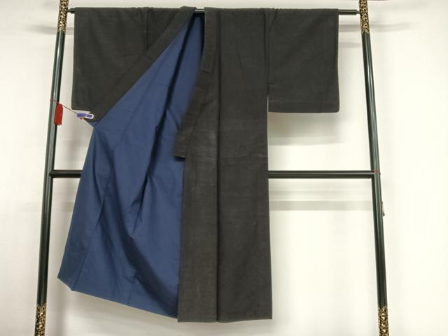 平和屋着物●男性 紬 アンサンブル 色無地 濡羽色 正絹 逸品 AAAY1548np