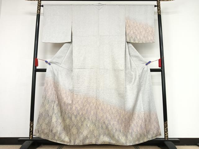 平和屋着物●名門　藤娘きぬたや　杢目絞り　訪問着　草木文　ますいわ屋扱い　正絹　逸品　AAAY1570np