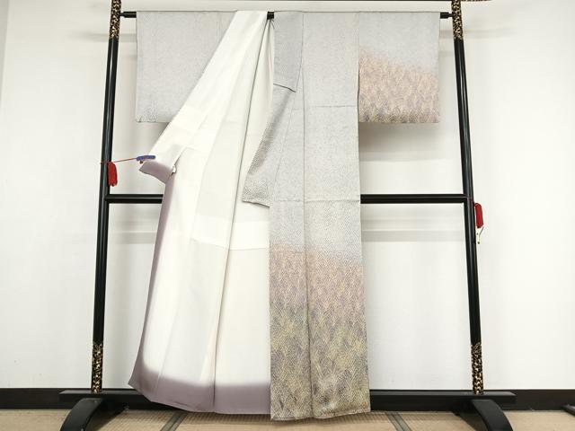 平和屋着物●名門　藤娘きぬたや　杢目絞り　訪問着　草木文　ますいわ屋扱い　正絹　逸品　AAAY1570np