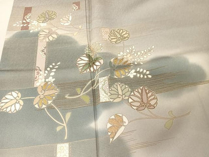 平和屋着物●創業460年・千總　訪問着　刺繍　葵　暈し染め　金糸　金彩　灰青色地　そごう扱い　正絹　逸品　AAAY1594np