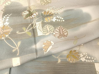 平和屋着物●創業460年・千總　訪問着　刺繍　葵　暈し染め　金糸　金彩　灰青色地　そごう扱い　正絹　逸品　AAAY1594np
