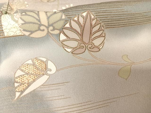 平和屋着物●創業460年・千總　訪問着　刺繍　葵　暈し染め　金糸　金彩　灰青色地　そごう扱い　正絹　逸品　AAAY1594np