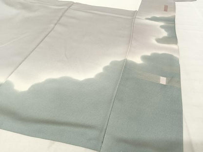 平和屋着物●創業460年・千總　訪問着　刺繍　葵　暈し染め　金糸　金彩　灰青色地　そごう扱い　正絹　逸品　AAAY1594np