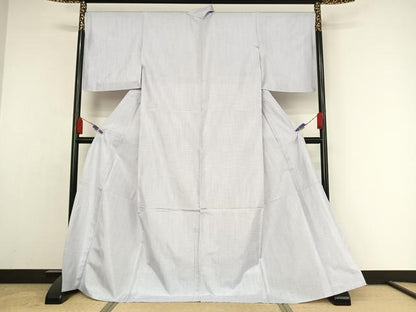 平和屋着物▽本場縞大島紬 単衣 格子 ロング丈 正絹 逸品 AAAY1597np