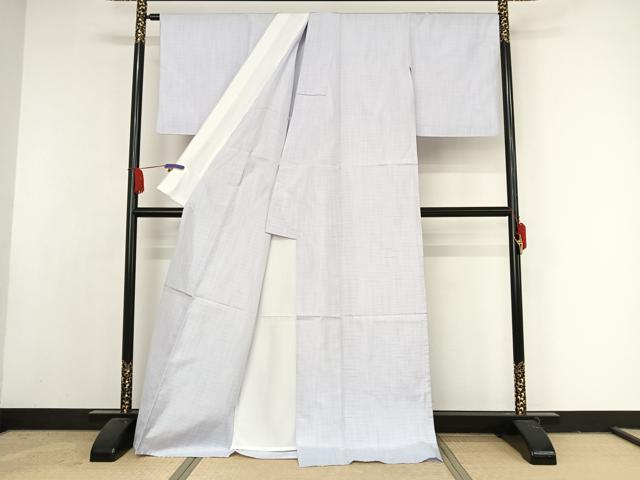 平和屋着物▽本場縞大島紬 単衣 格子 ロング丈 正絹 逸品 AAAY1597np