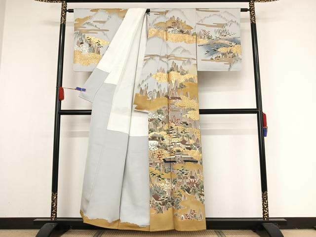 平和屋着物●訪問着　手描き　人物風景文　暈し染め　金彩　正絹　逸品　AAAY1599np