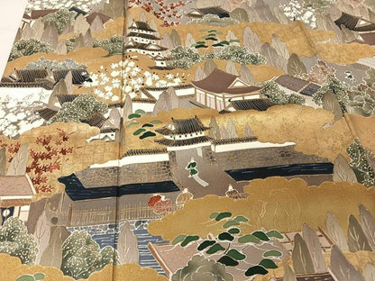 平和屋着物●訪問着　手描き　人物風景文　暈し染め　金彩　正絹　逸品　AAAY1599np