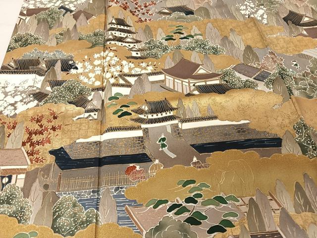 平和屋着物●訪問着　手描き　人物風景文　暈し染め　金彩　正絹　逸品　AAAY1599np